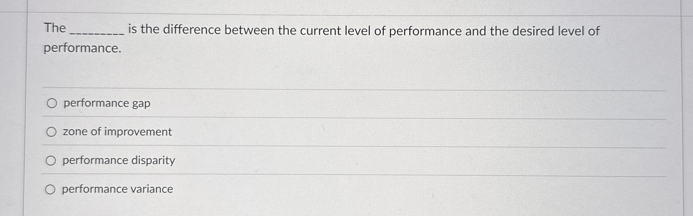  The is the difference between the current level of performance and