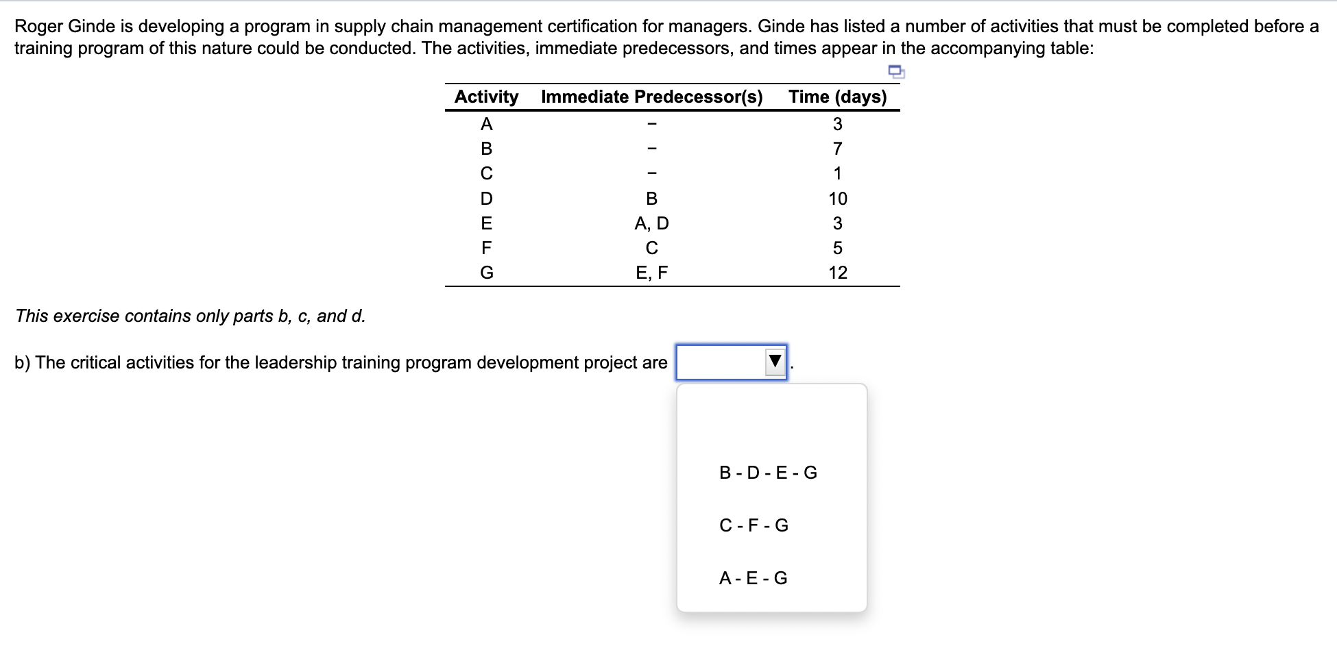  Roger Ginde is developing a program in supply chain management certification
