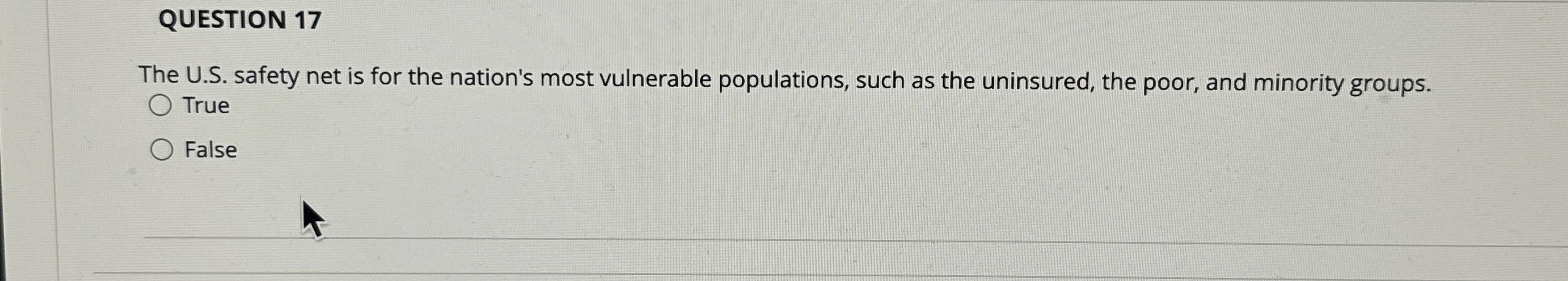  QUESTION 17 The U.S. safety net is for the nation's most