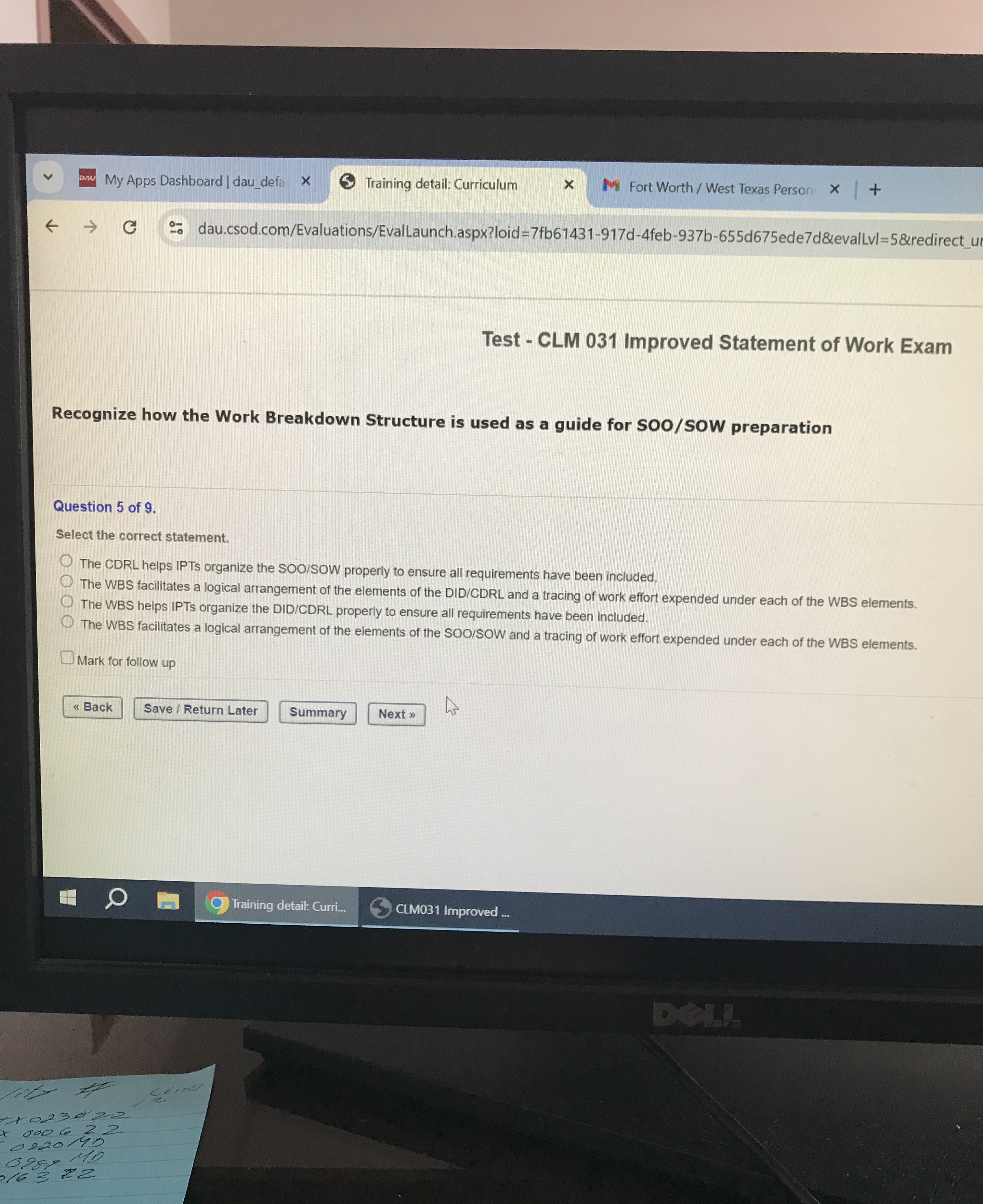 Test - CLM 031 Improved Statement of Work Exam Recognize how