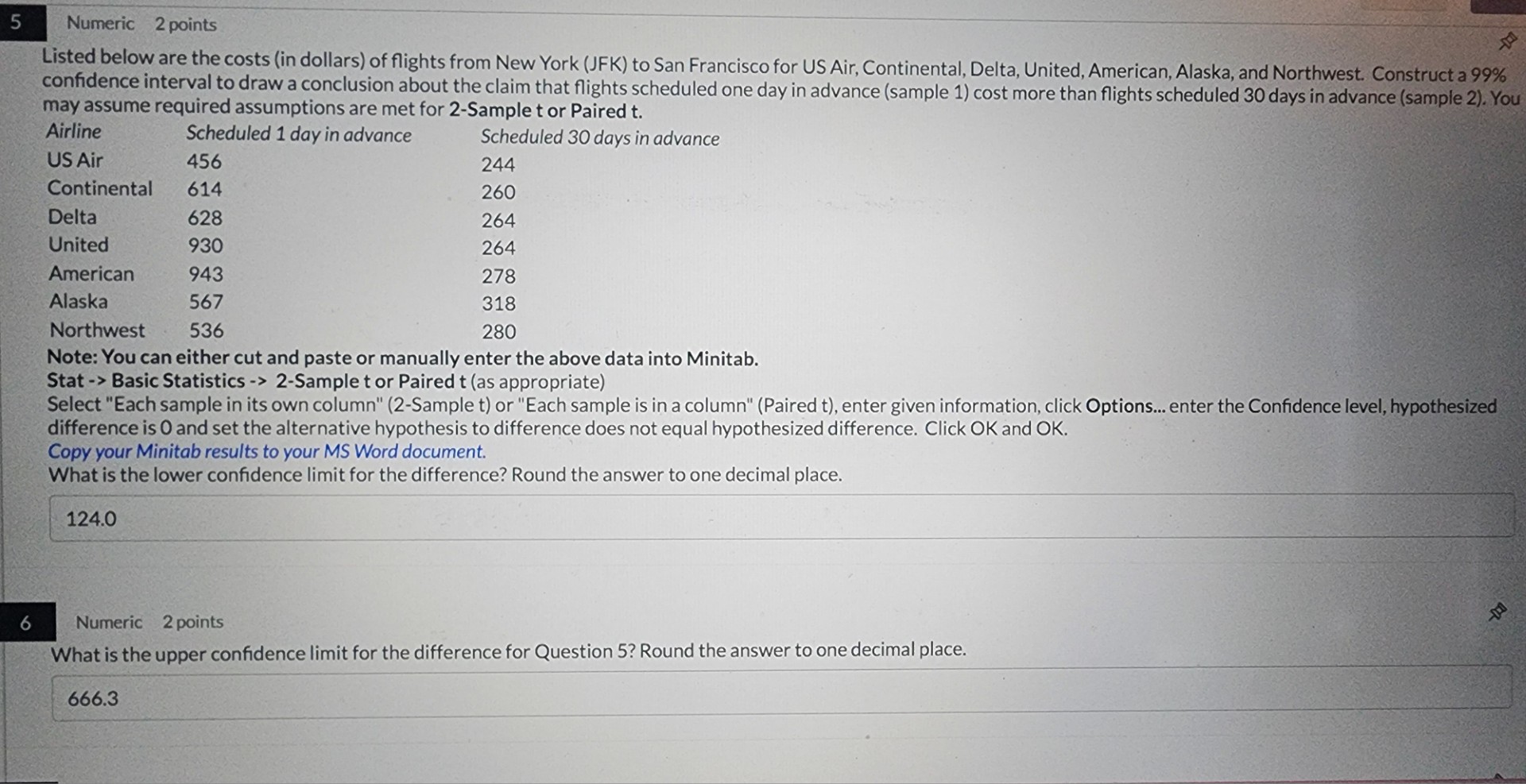  What is the upper confidence limit for the difference for Question