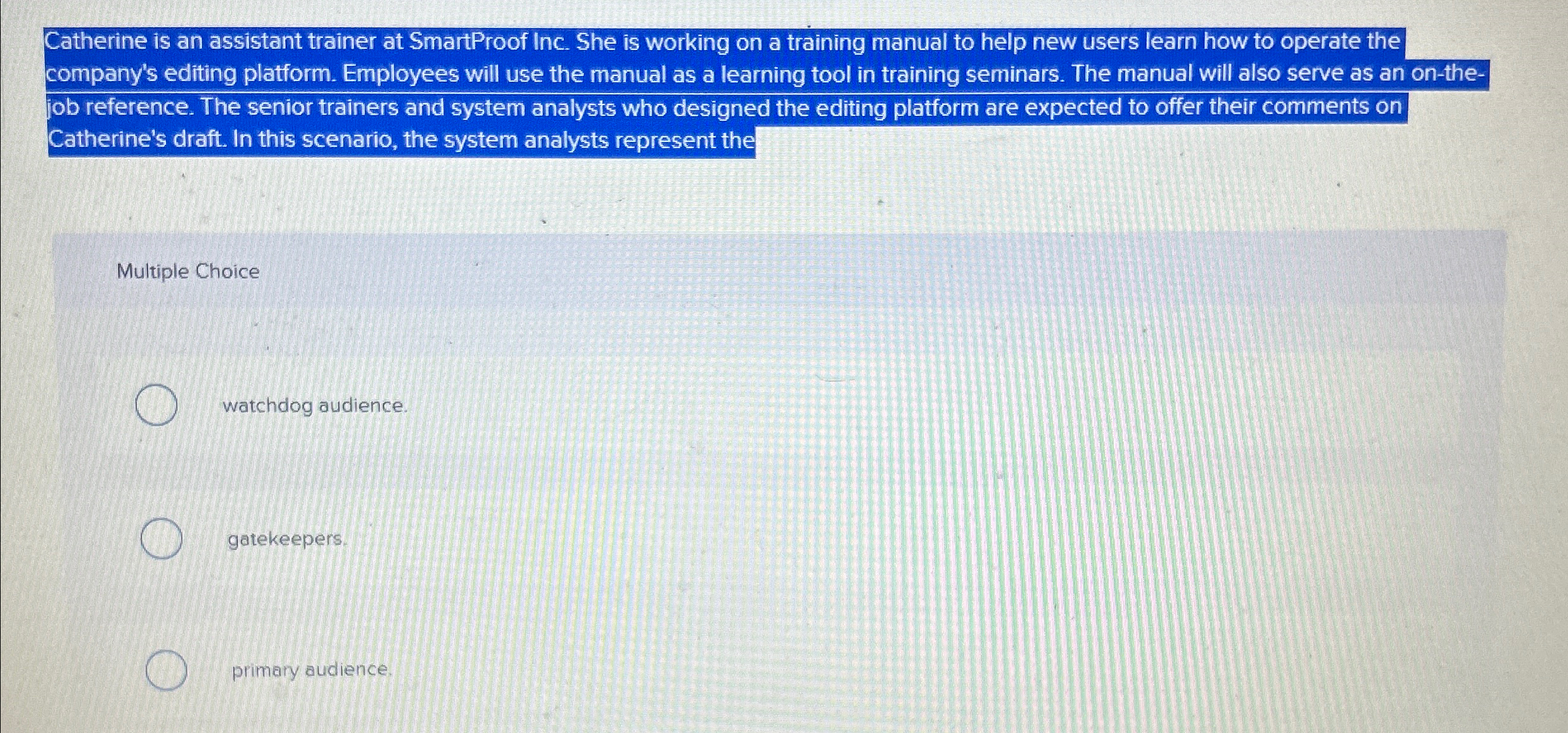  Catherine is an assistant trainer at SmartProof Inc. She is working