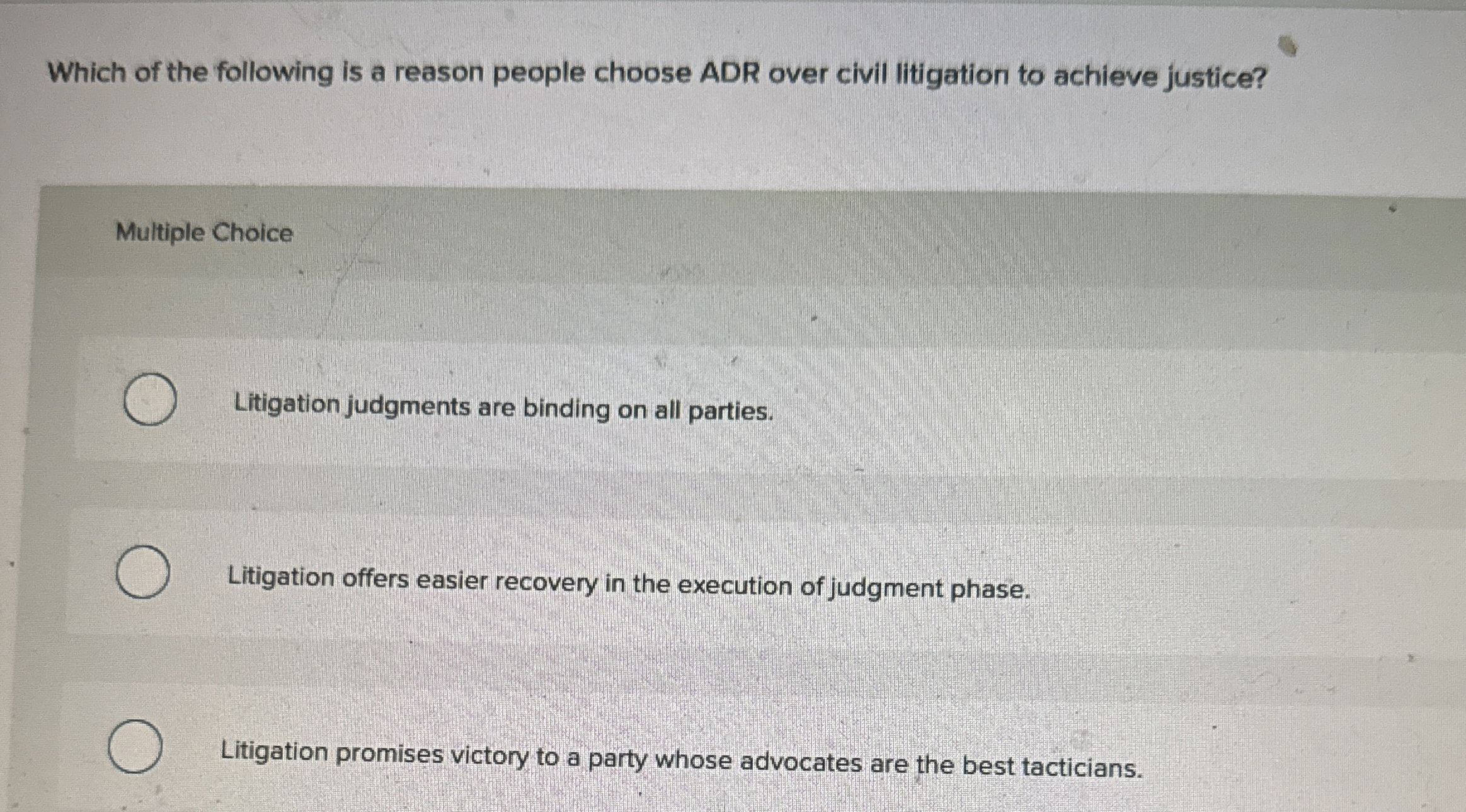  How is negotiation different from mediation? Multiple Choice Negotiation has no