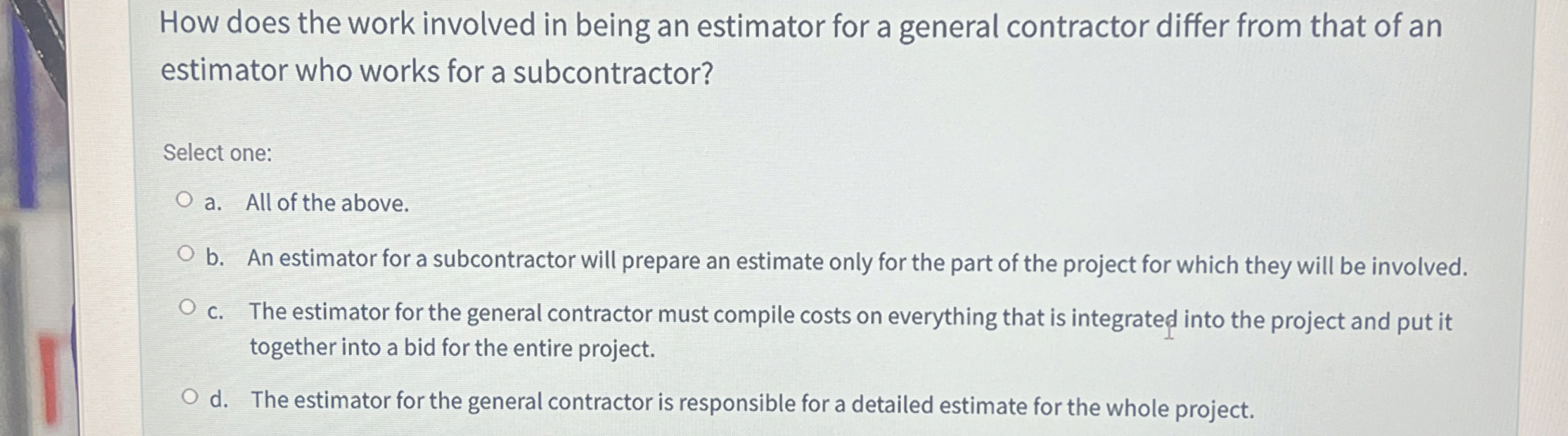  How does the work involved in being an estimator for a