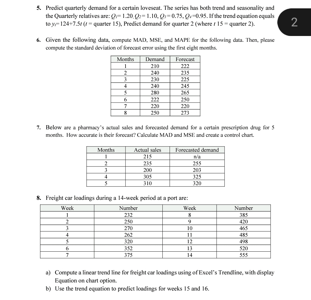  Predict quarterly demand for a certain loveseat. The series has both