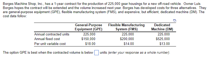  Borges Machine Shop, Inc., has a 1-year contract for the production