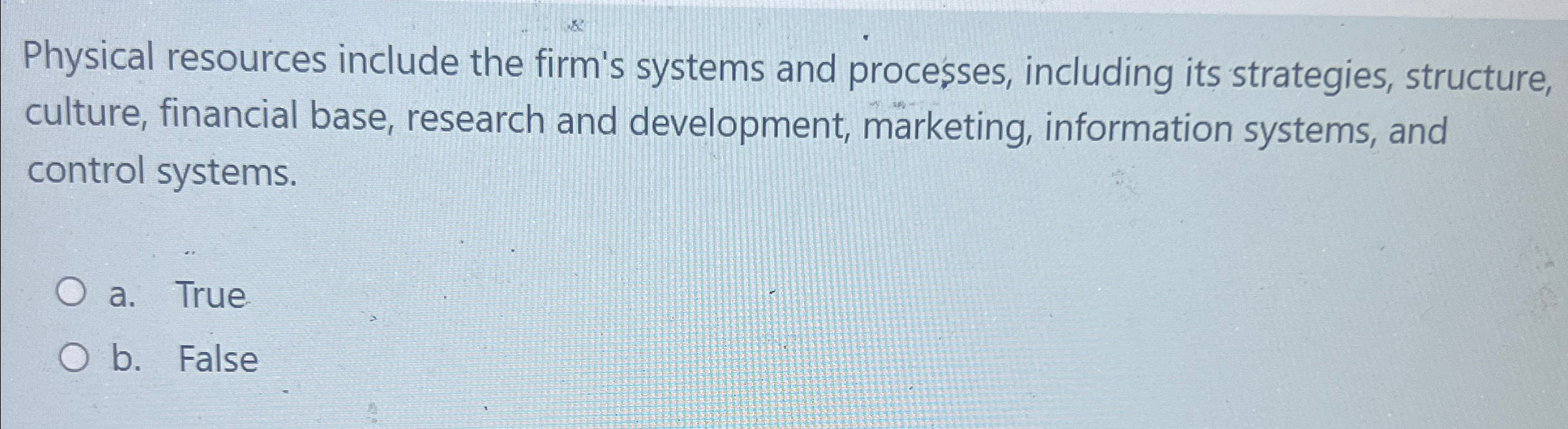  Physical resources include the firm's systems and processes, including its strategies,