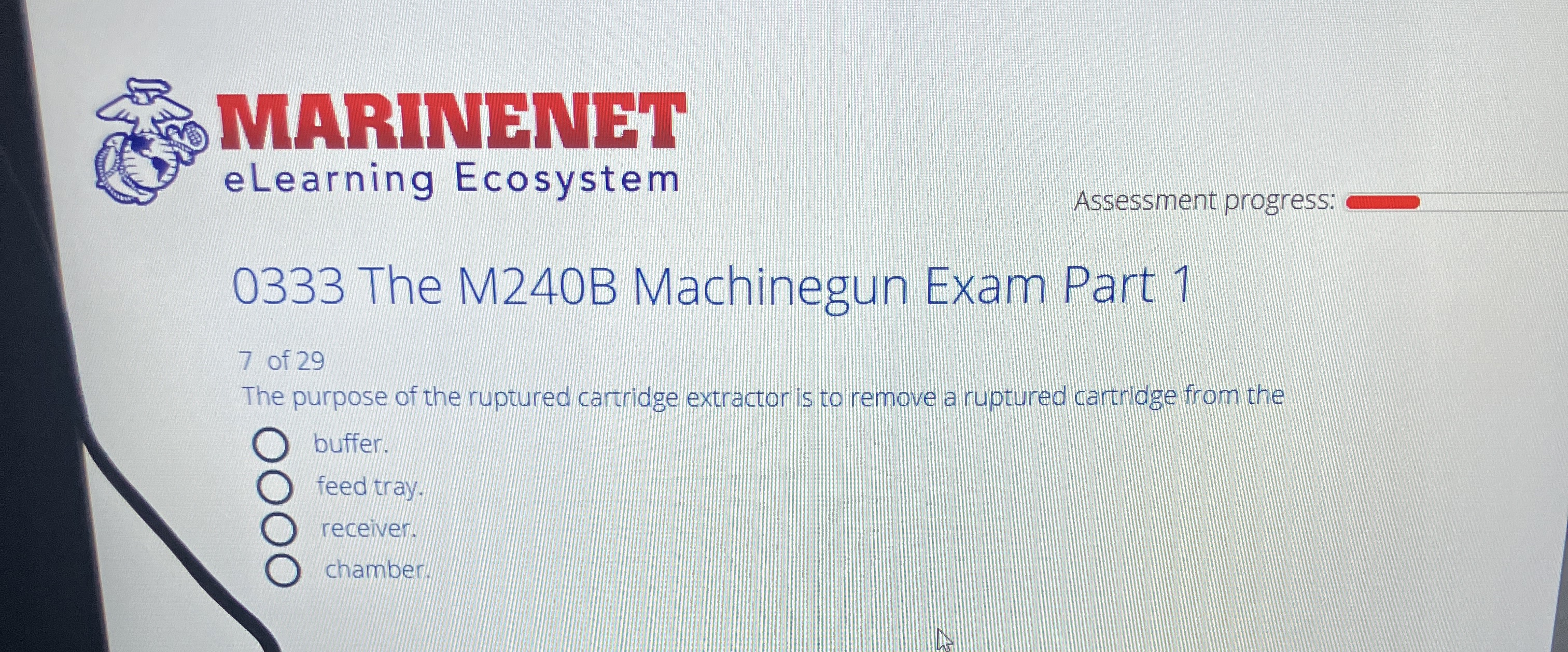  eLearning Ecosystem Assessment progress: 0333 The M240B Machinegun Exam Part 1