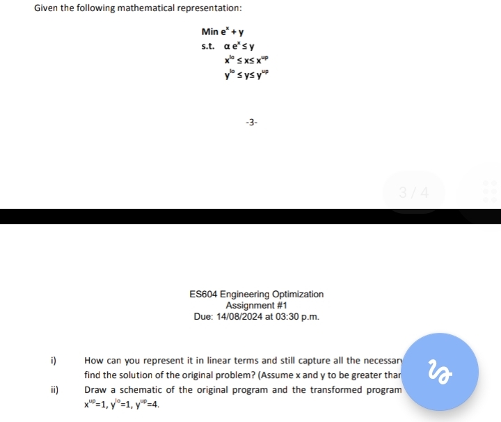  Given the following mathematical representation: Min ex+y s.t.exy ,x10xxup ,y10yyup -3-