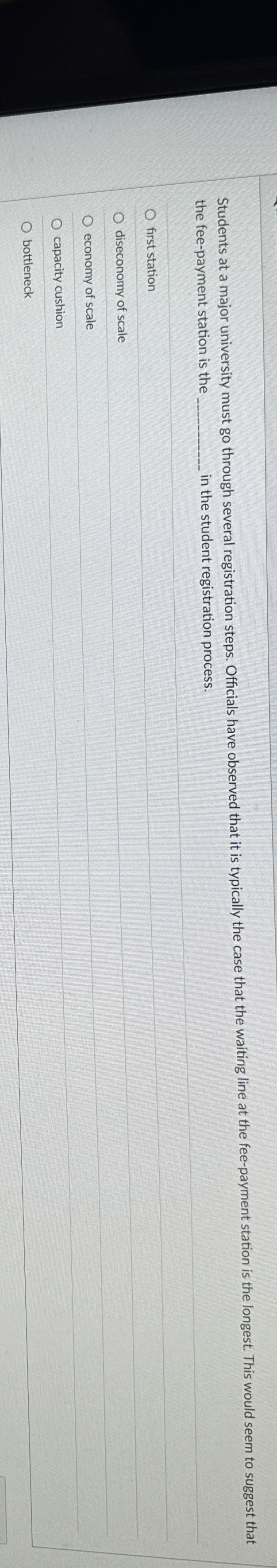  the fee-payment station is the q, in the student registration process.