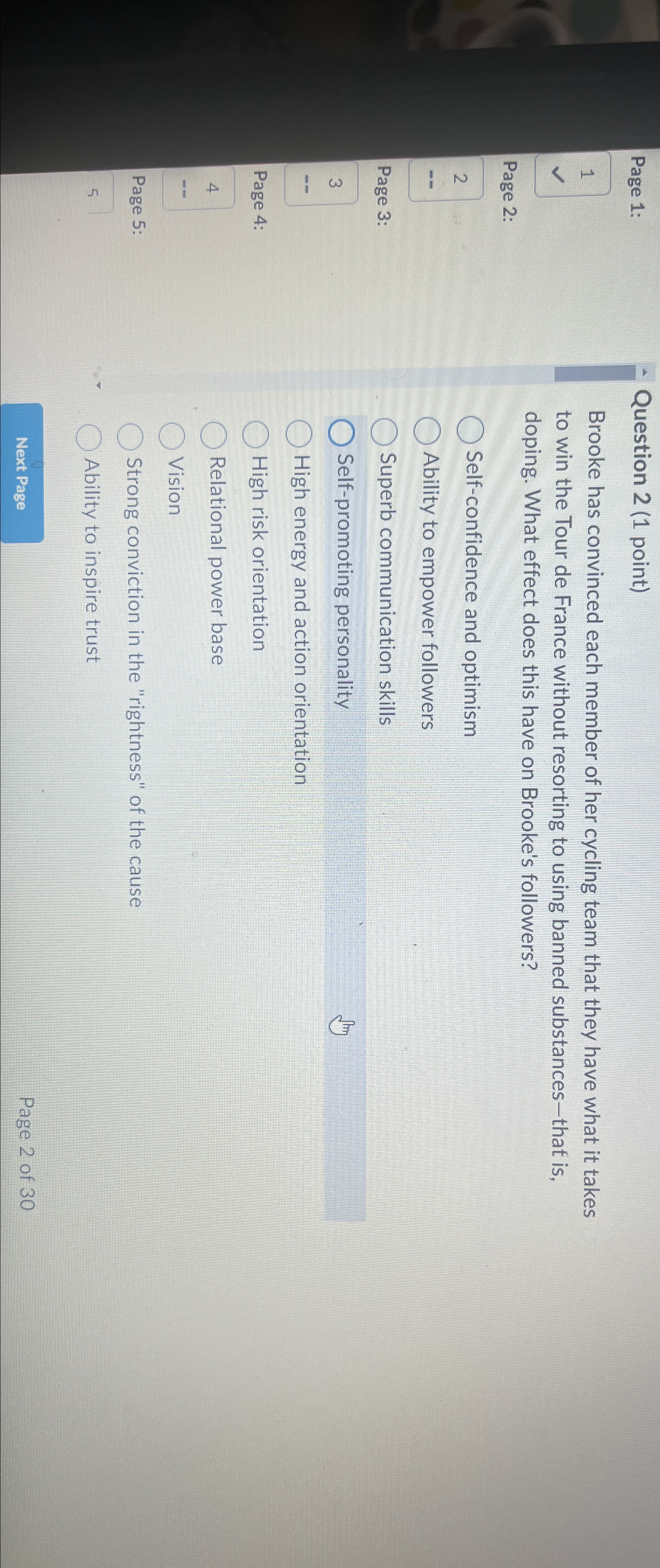  Page 3:3Page 5:Page 5:55Question 2(1 point)Brooke has convinced each member of