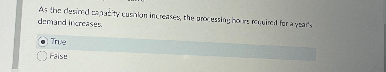  As the desired capacity cushion increases, the processing hours required for