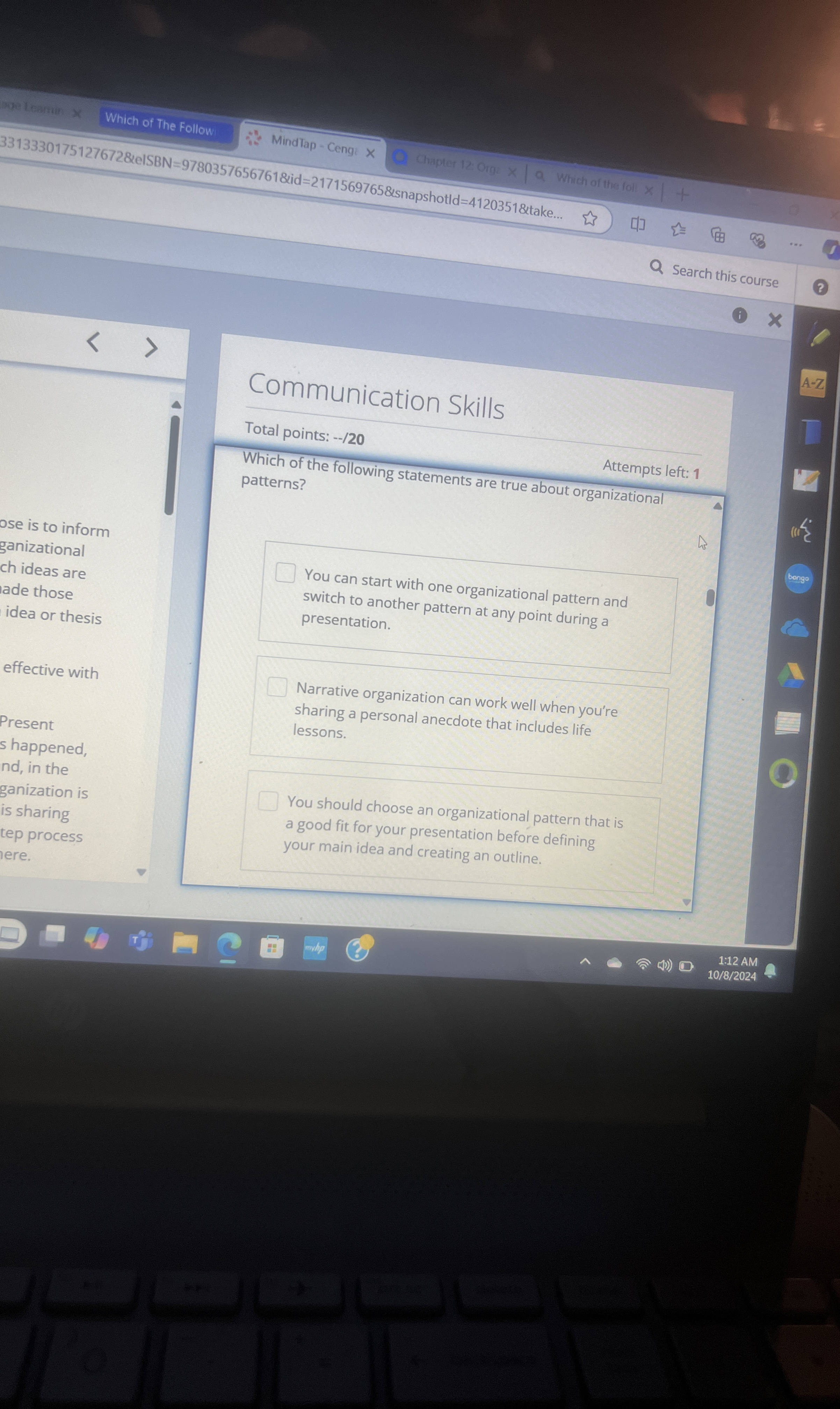  Communication Skills Total points: --/20 Which of the following statements are