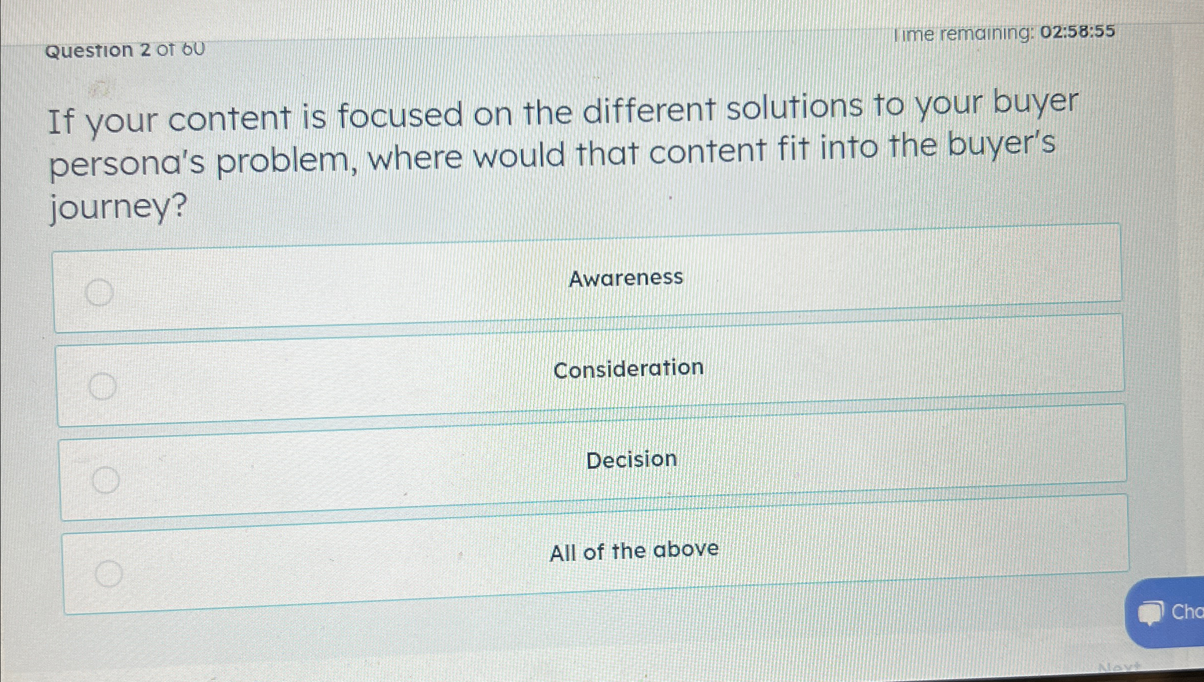  Question 2 ot 60 l ime remaining: 02:58:55 If your content