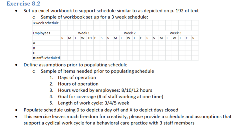  Complete Exercise 8.2. Prepare a cyclical work schedule for a behavioral