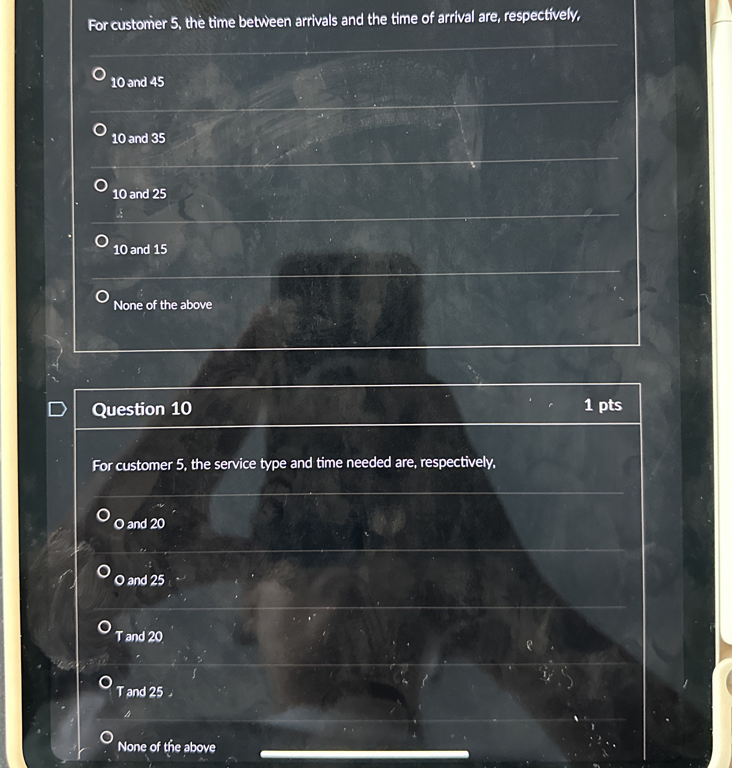  For customer 5, the time between arrivals and the time of