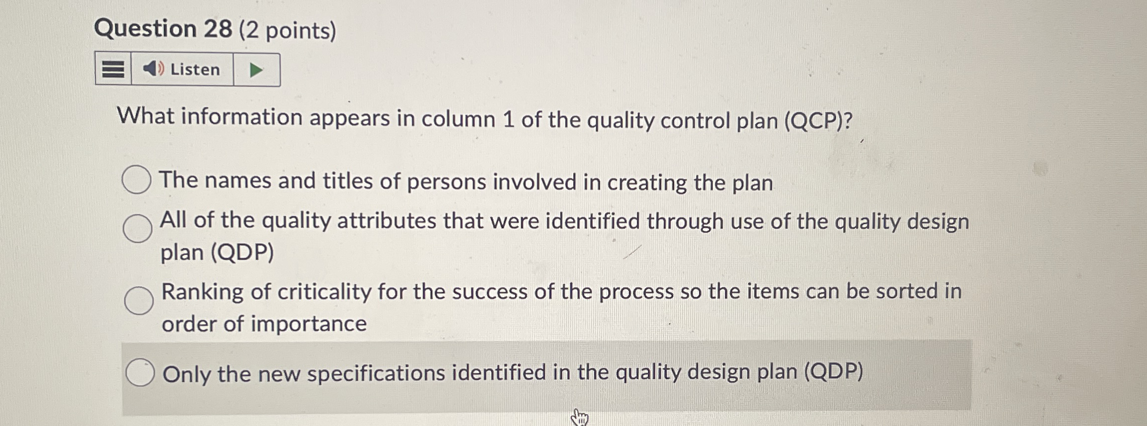  Question 28(2 points) What information appears in column 1 of the