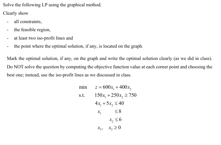  Solve the following LP using the graphical method. Clearly show all
