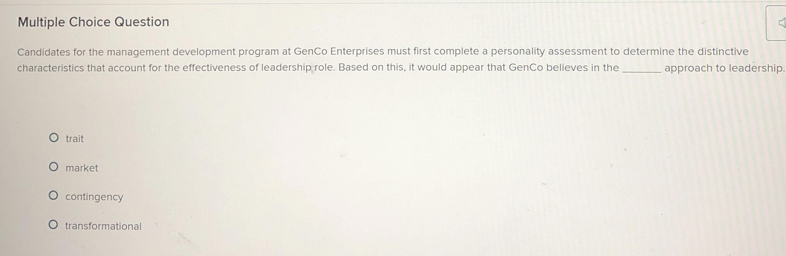  Multiple Choice Question Candidates for the management development program at GenCo