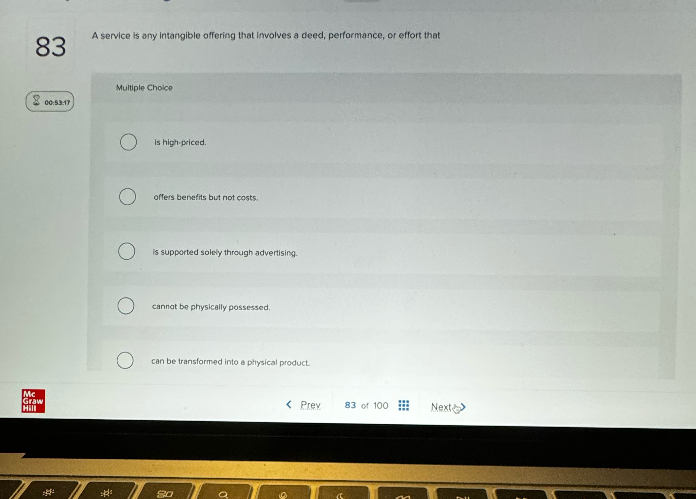  83 A service is any intangible offering that involves a deed,