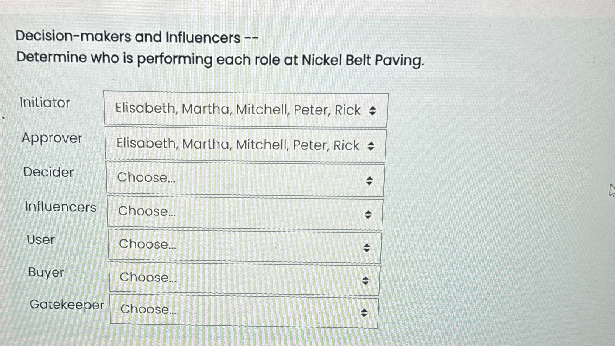  Decision-makers and influencers -- Determine who is performing each role at