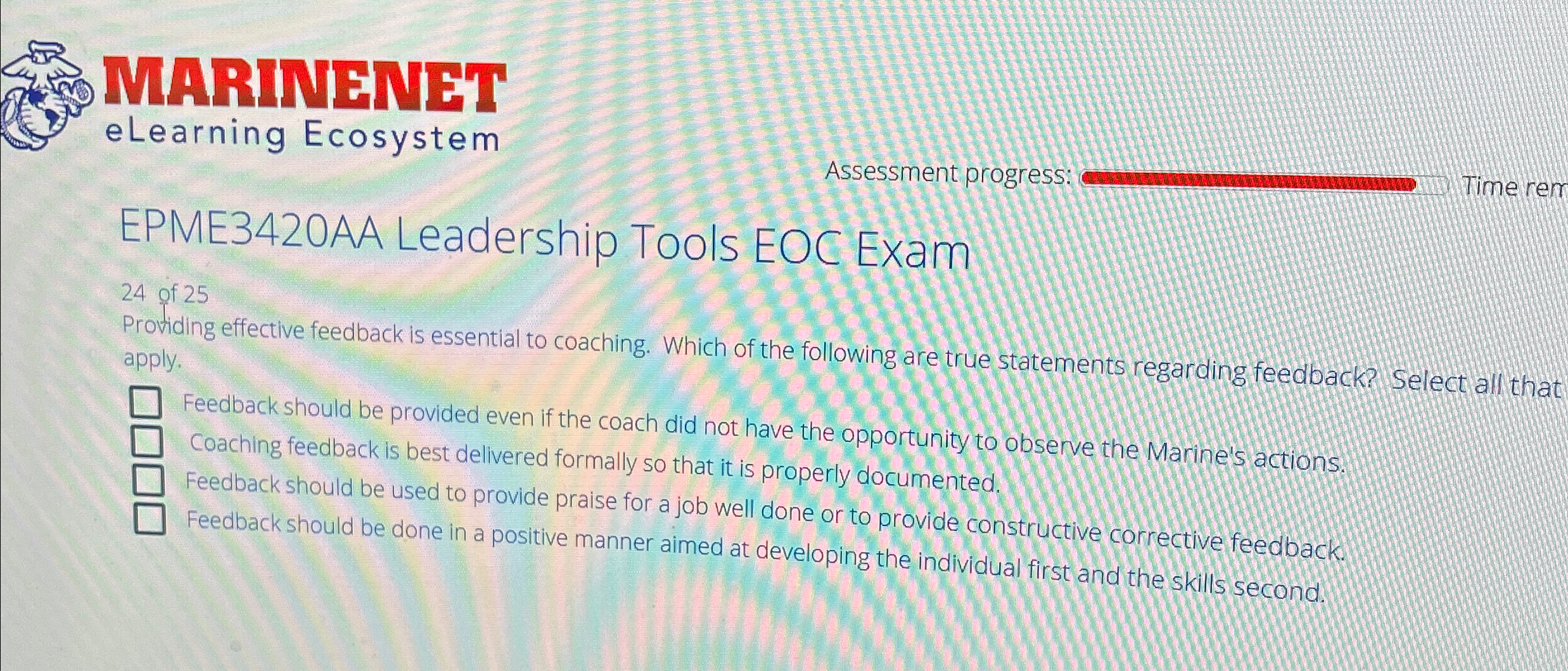  MARTNEMET eLearning Ecosystem Assessment progress: Time ren EPME3420AA Leadership Tools EOC