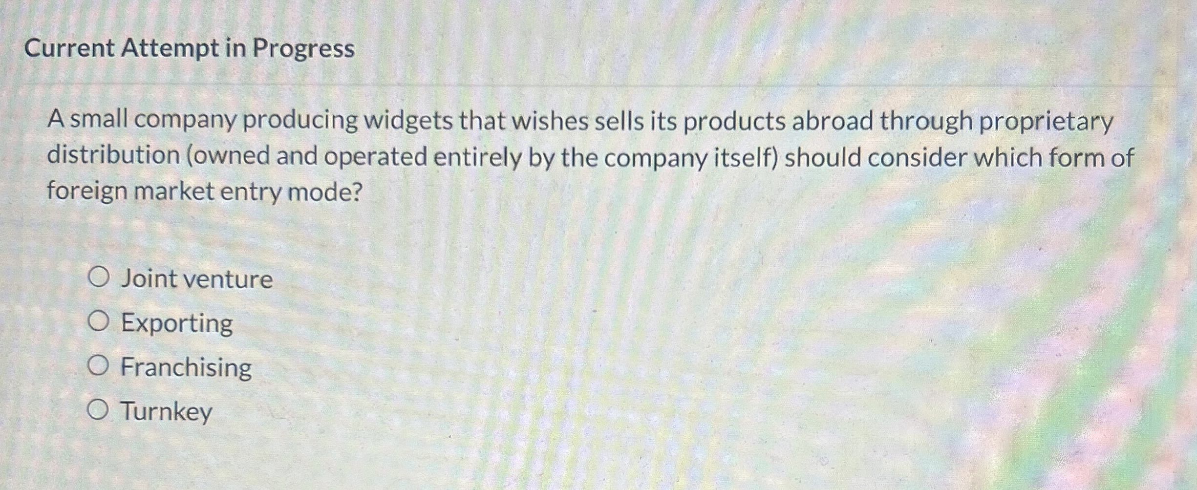  Current Attempt in Progress A small company producing widgets that wishes