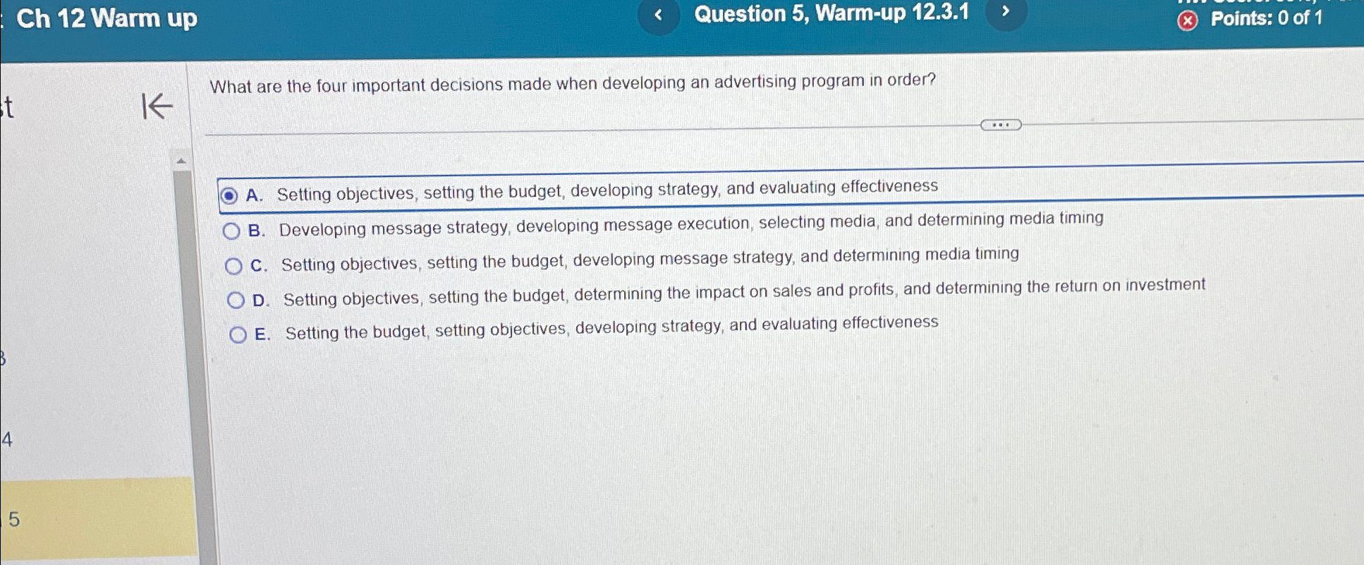  Ch 12 Warm up Question 5, Warm-up 12.3.1 Points: 0 of