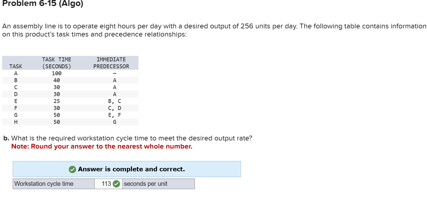  c. Balance this line using the longest task time. Note: Leave