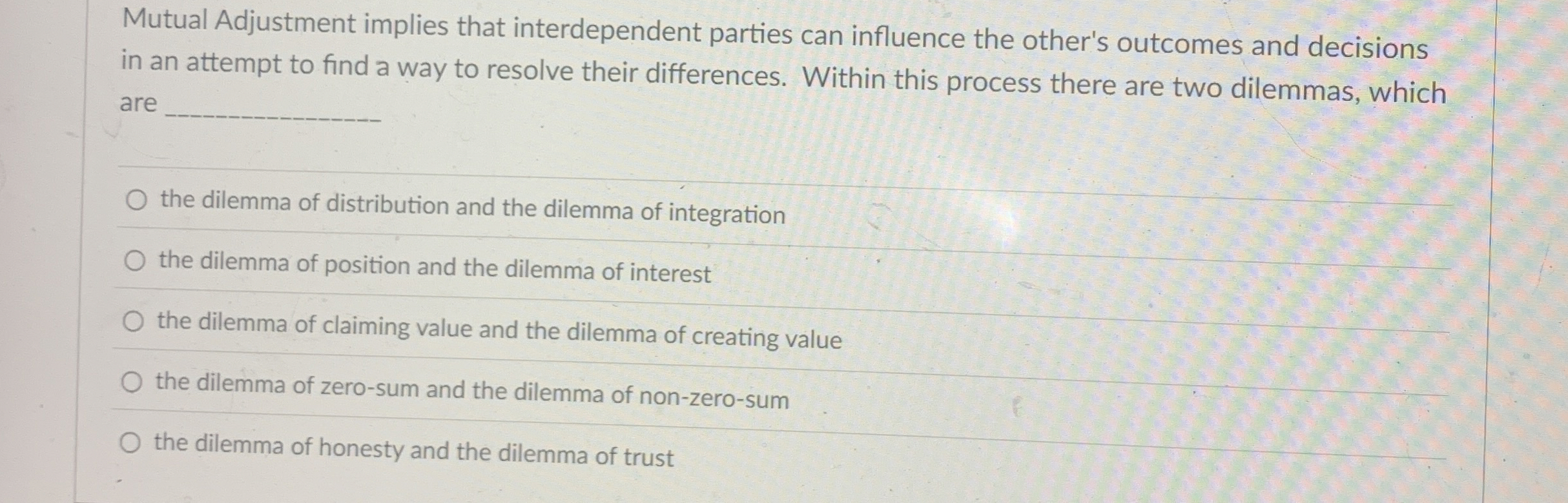  Mutual Adjustment implies that interdependent parties can influence the other's outcomes
