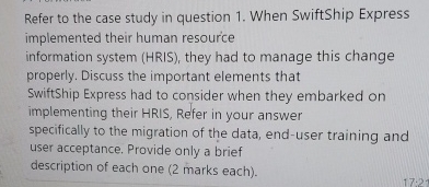  Refer to the case study in question 1. When SwiftShip Express