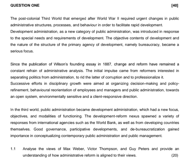  QUESTION ONE [40] The post-colonial Third World that emerged after World