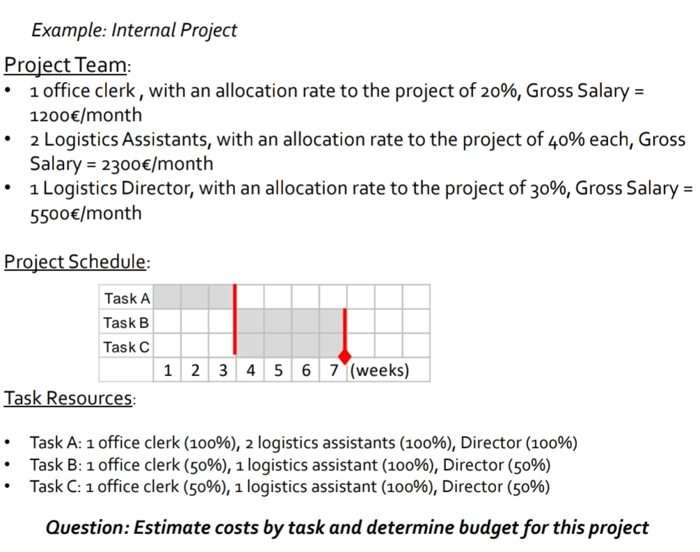  Example: Internal Project Project Team: 1 office clerk, with an allocation