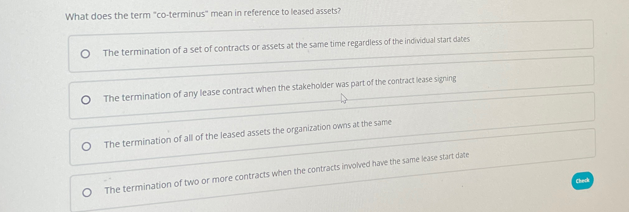 What does the term "co-terminus" mean in reference to leased assets?