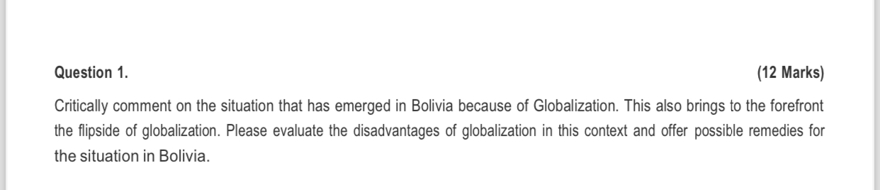  Question 1. (12 Marks) Critically comment on the situation that has