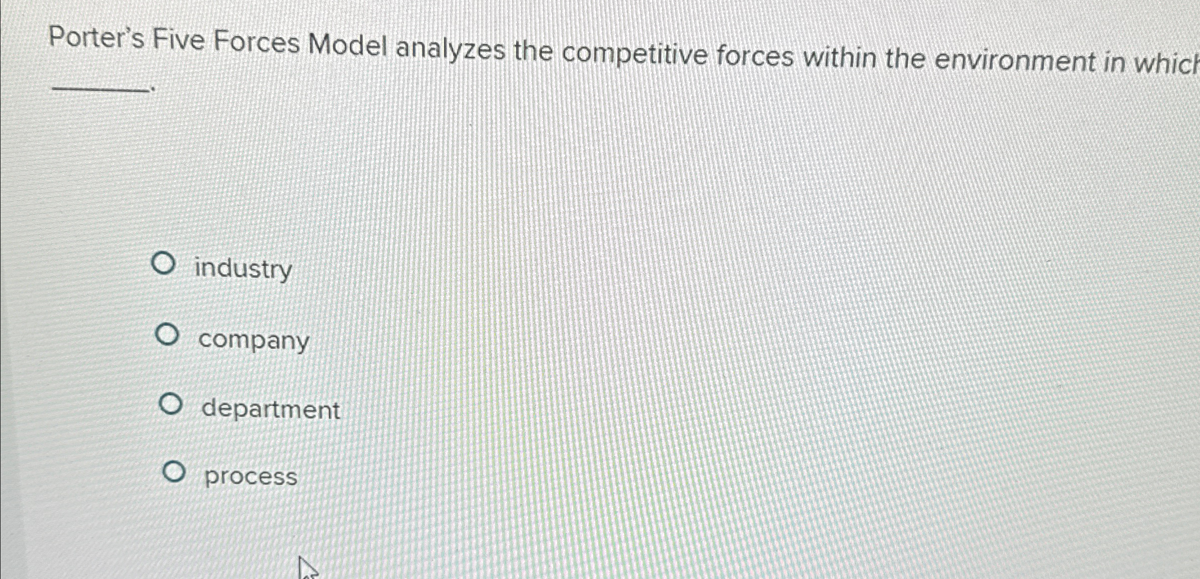  Porter's Five Forces Model analyzes the competitive forces within the environment