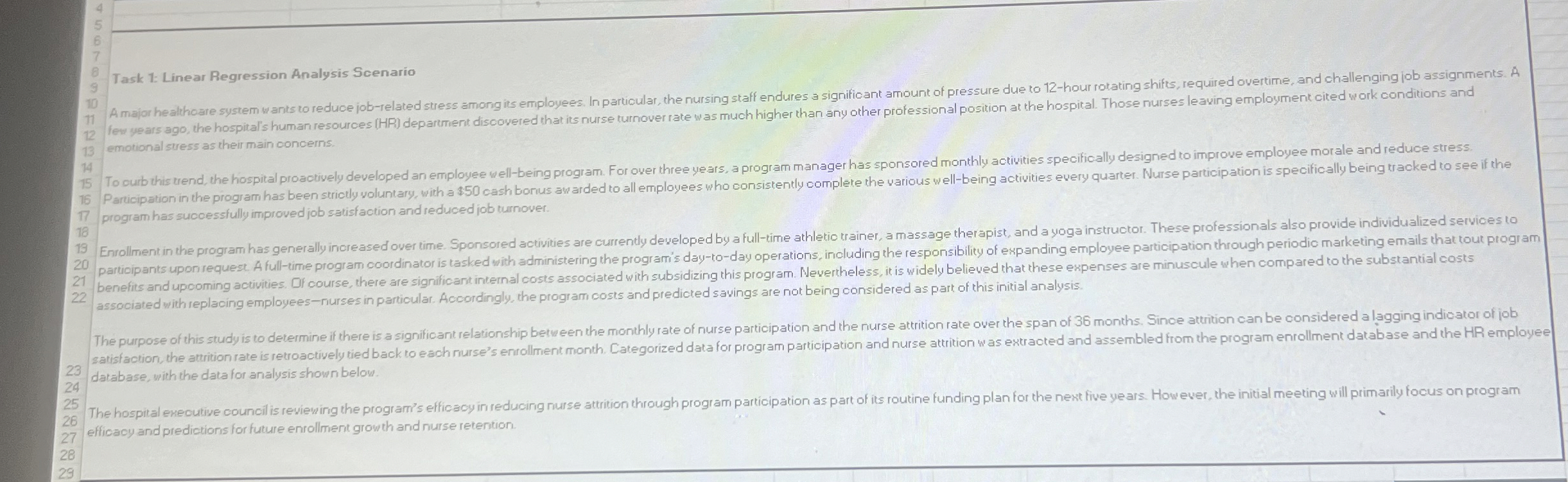  Task 1: Linear Regression Analysis Scenario emotional suress as their main