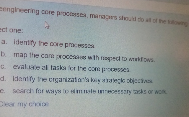  eengineering core processes, managers should do all of the following ct