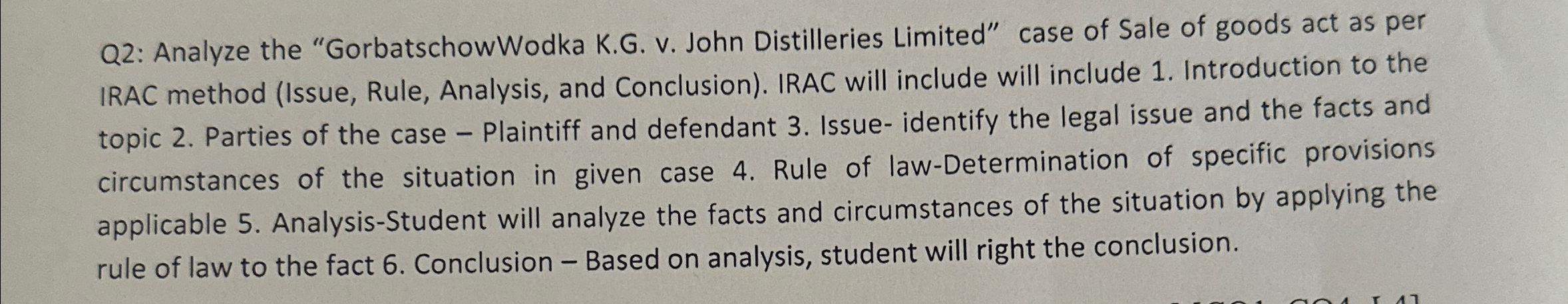  Q2: Analyze the "GorbatschowWodka K.G. v. John Distilleries Limited" case of