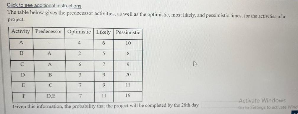  Click? to see additional instructions The table below gives the predecessor
