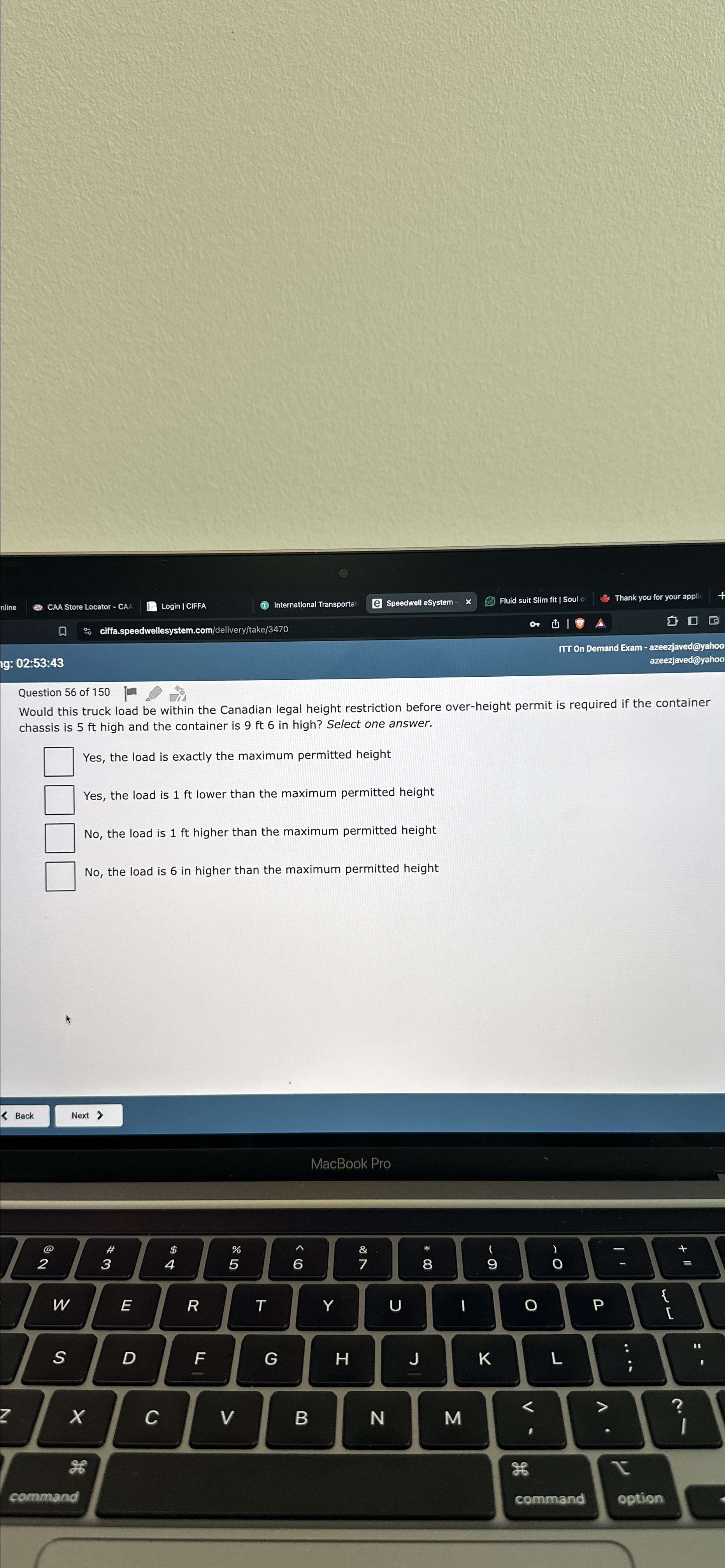  1g: 02:53:43 Question 56 of 150 Would this truck load be