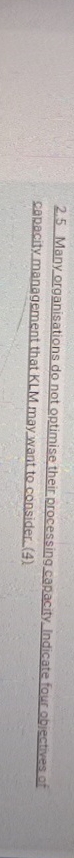 2.5 Many organisations do not optimise their processing capacity Indicate four