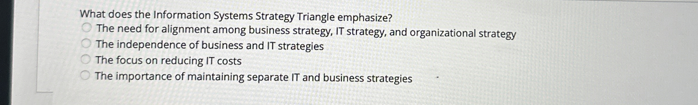  What does the Information Systems Strategy Triangle emphasize? The need for