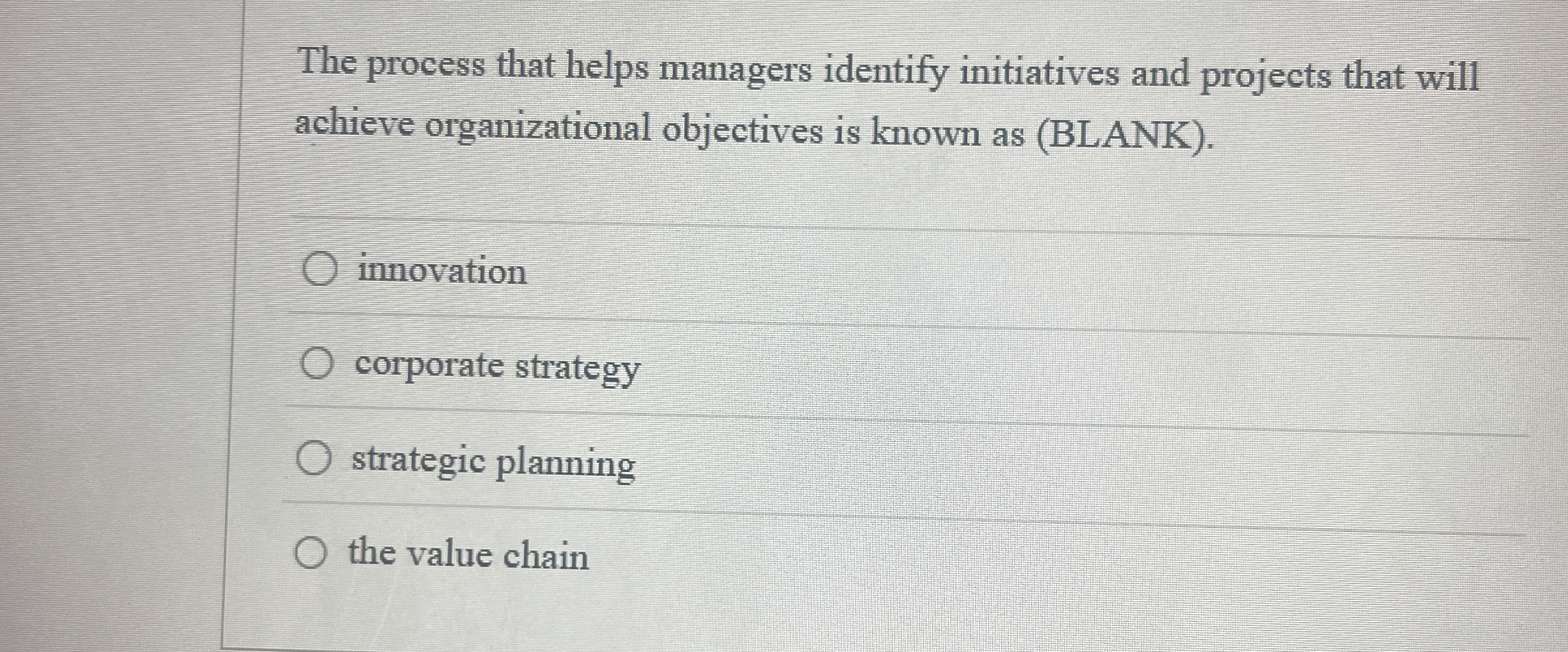  The process that helps managers identify initiatives and projects that will