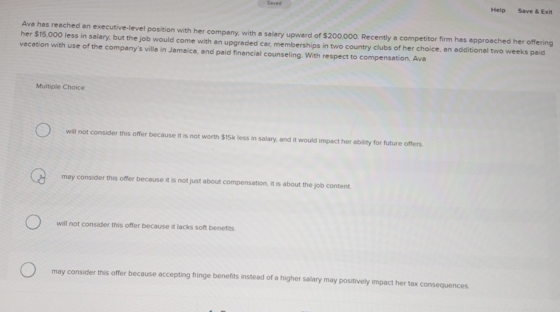  Soved Help Save & Exit Ava has reached an executive-level position