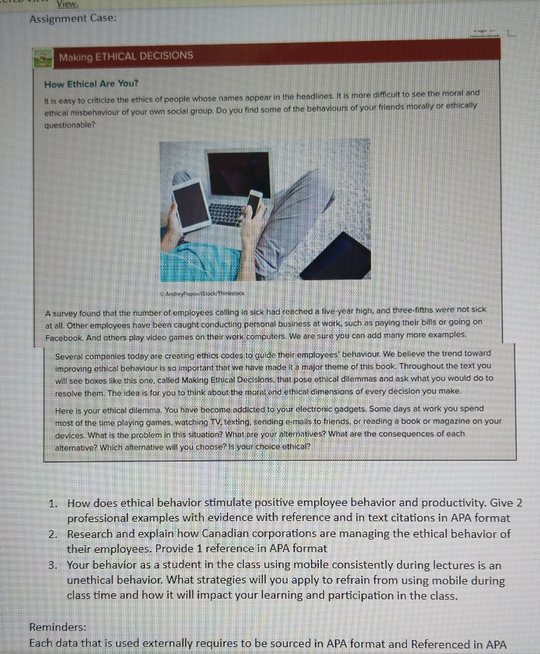  View. Assignment Case: Making ETHICAL. DECISIONS How Ethical Are You? It