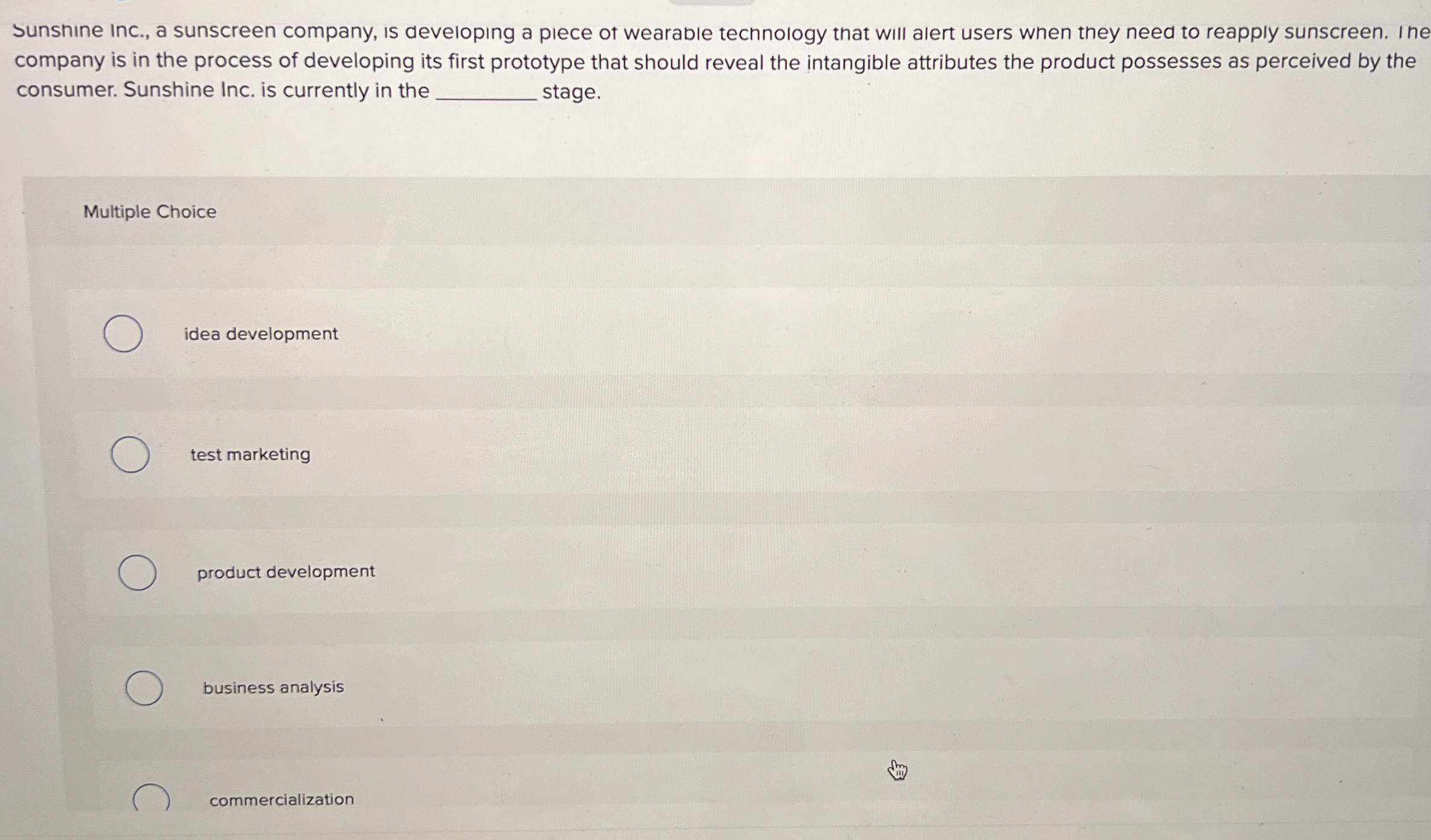  Sunshne Inc., a sunscreen company, is developing a piece of wearable