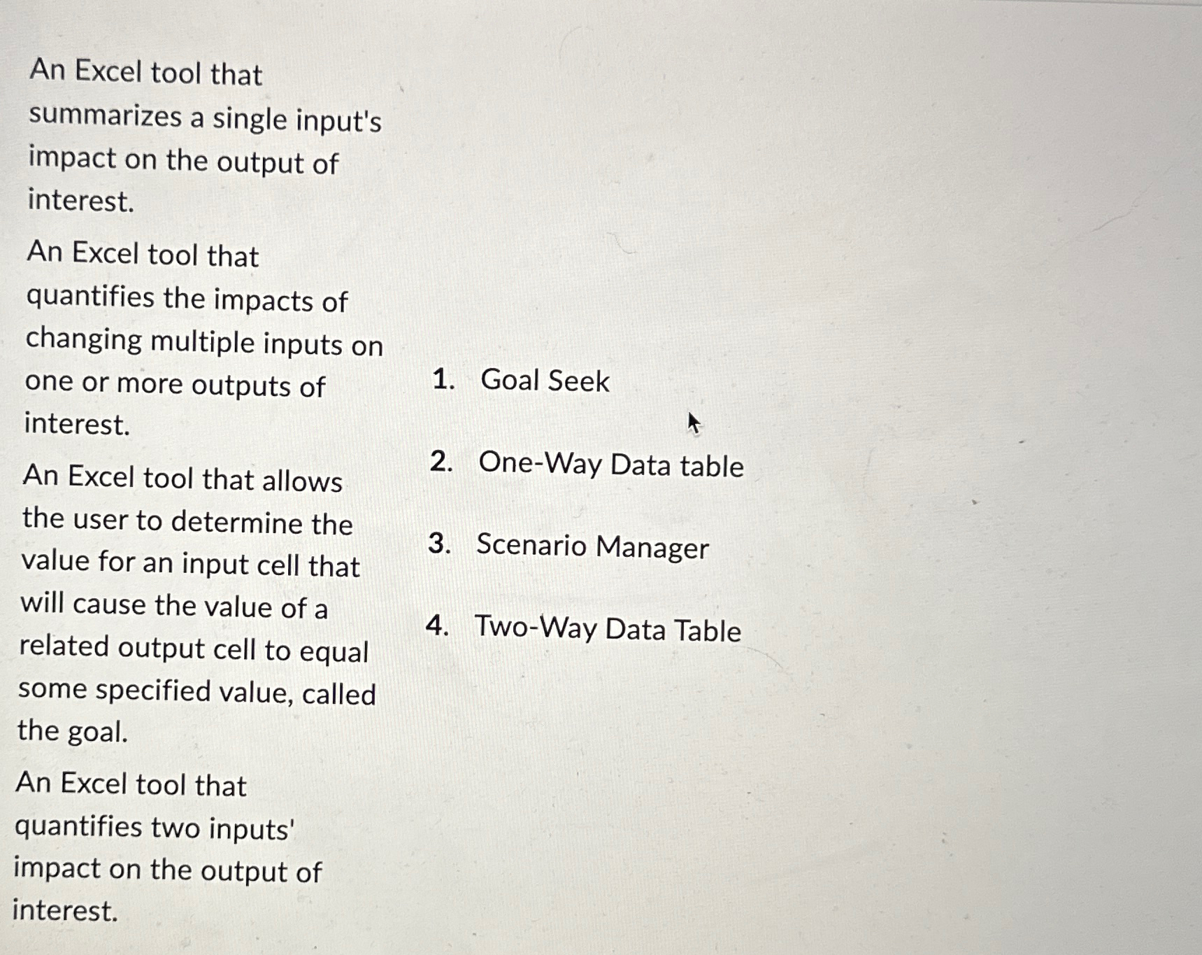  An Excel tool that summarizes a single input's impact on the