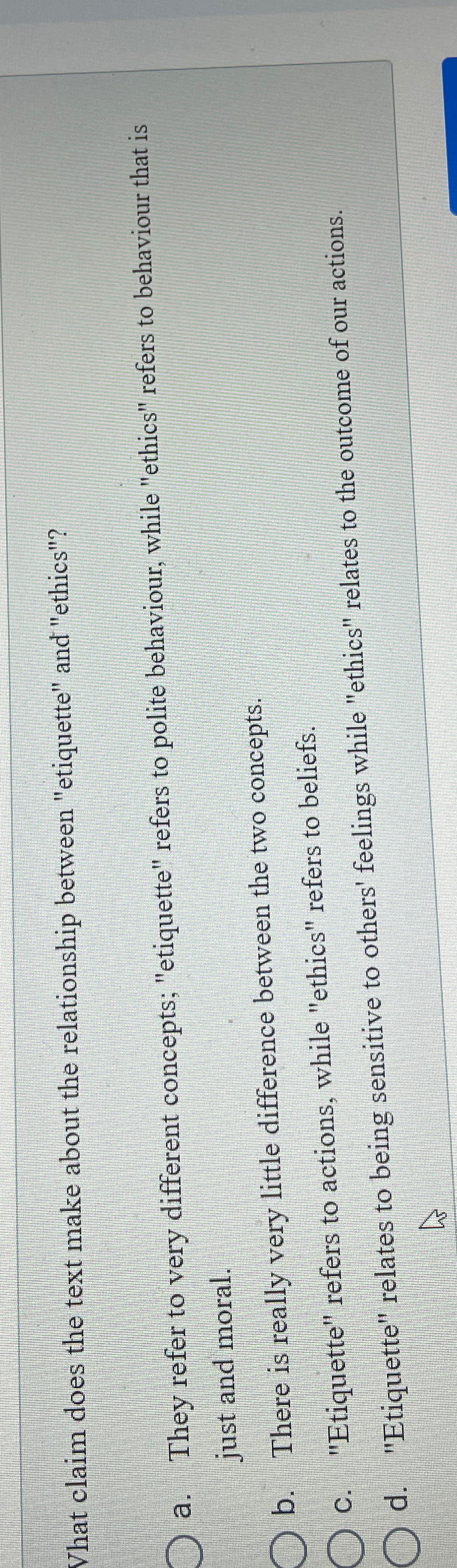  Vhat claim does the text make about the relationship between "etiquette"