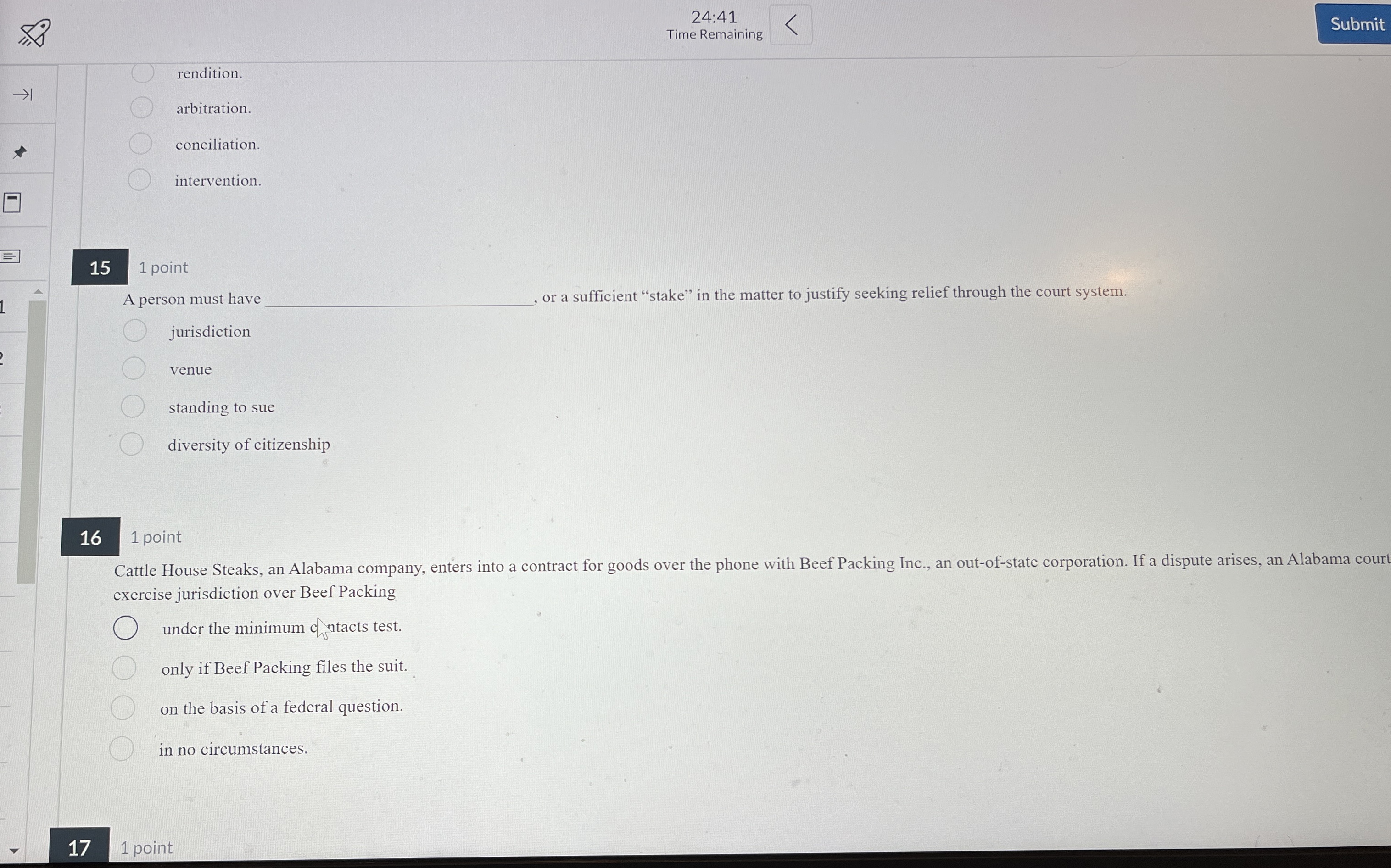  24:41 Time Remaining rendition. arbitration. conciliation. intervention. 151 point A person